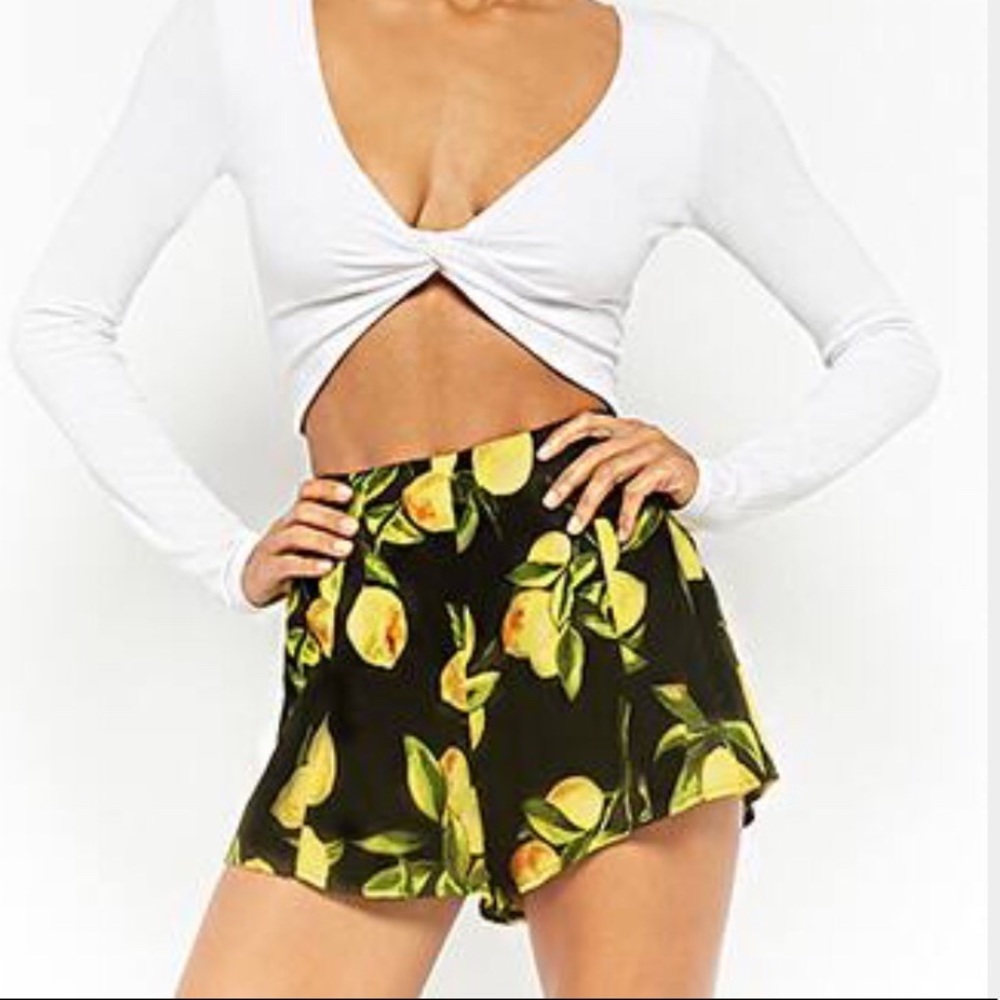 Black Lemon Print Shorts